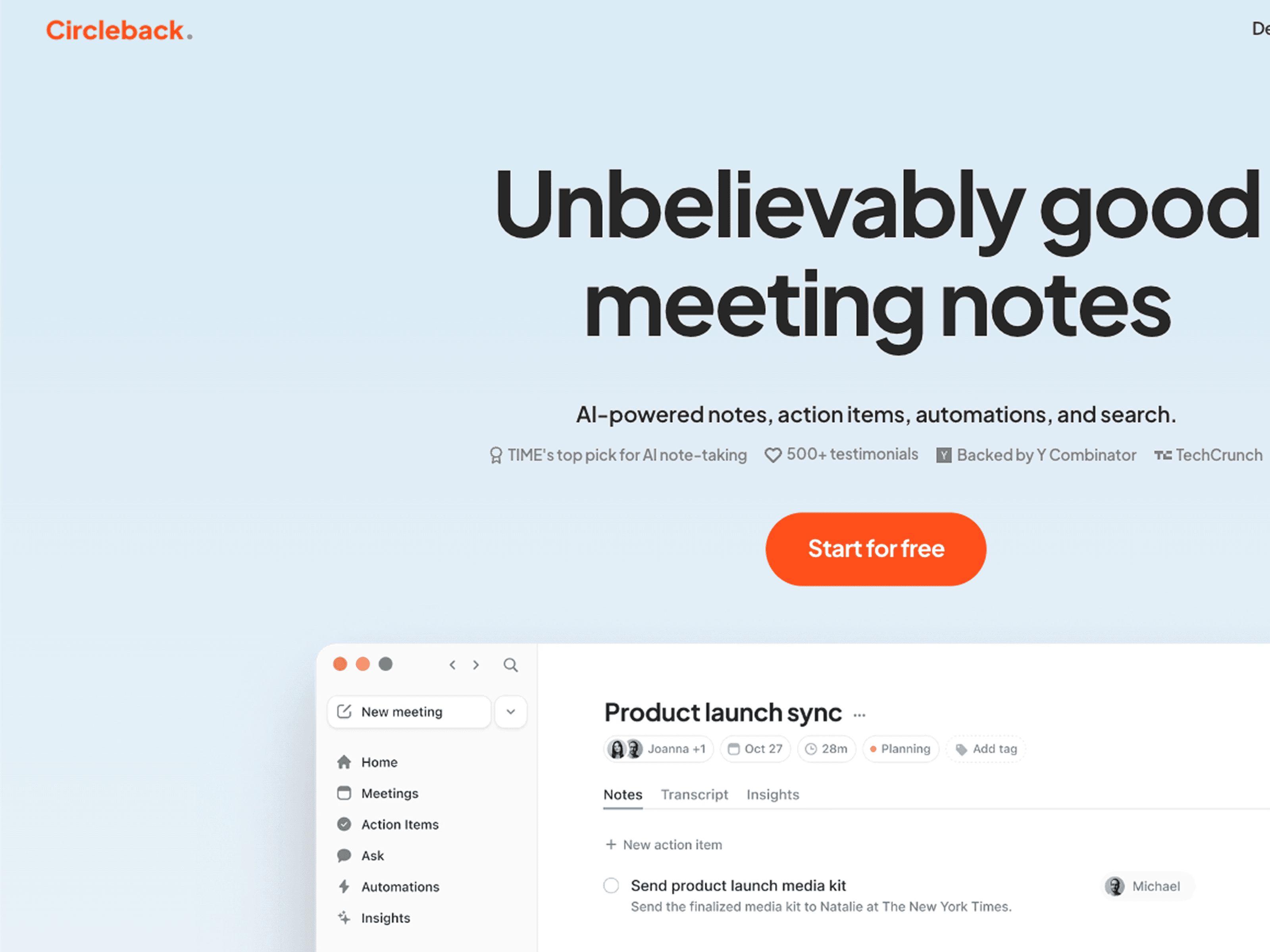 Circleback site preview